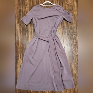 COS Taupe Midi Maxi Dress Short Sleeve Pockets Belted Sz M